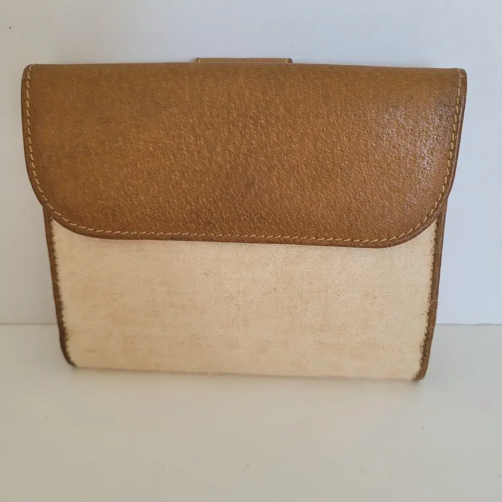 Vintage‎ Gucci Bi-Fold Wallet Tan Leather & Canvas Made in Italy Snap Closure